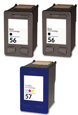 2 x Remanufactured HP 56 (C6656AE) High Capacity Black and 1 x Remanufactured HP 57 (C6657Ae) High Capacity Colour Ink Cartridges